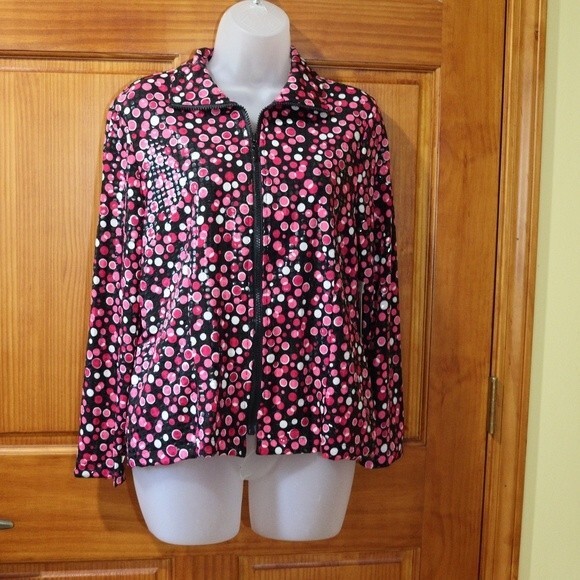 Laura Ashley Pink & Black Polka Dot Full Zip Blazer Jacket NWT Vintage 90s PM - Picture 1 of 14